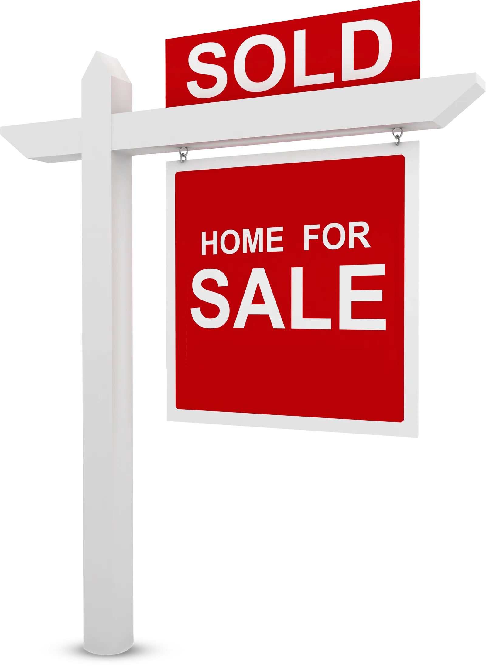 A 'Home for Sale' real-estate sign with a 'Sold' banner