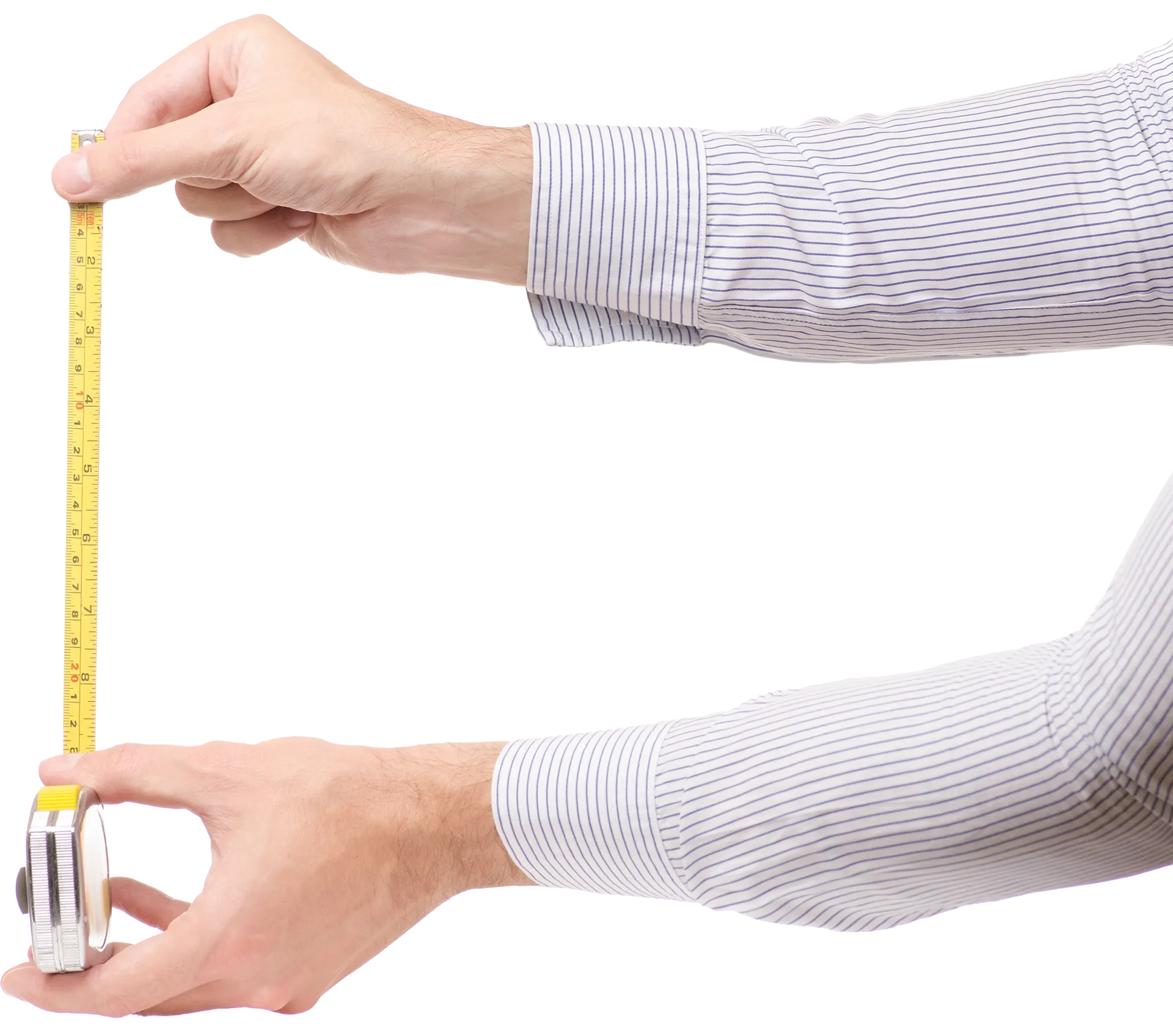 A man measuring a length with a tape measure